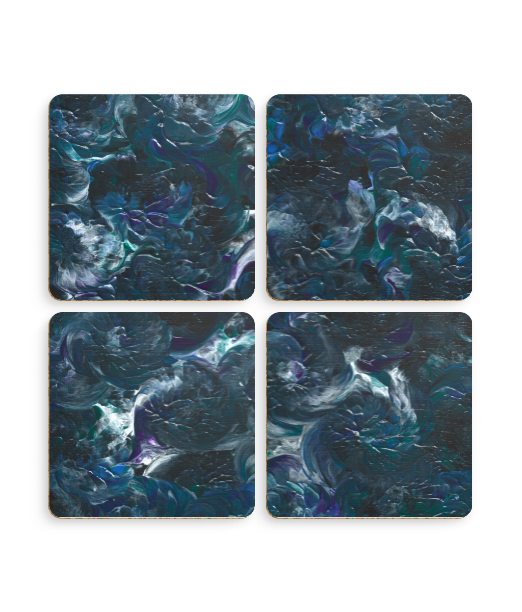 Pack of 4 Coasters 'Ocean Deep' Abstract Art Print