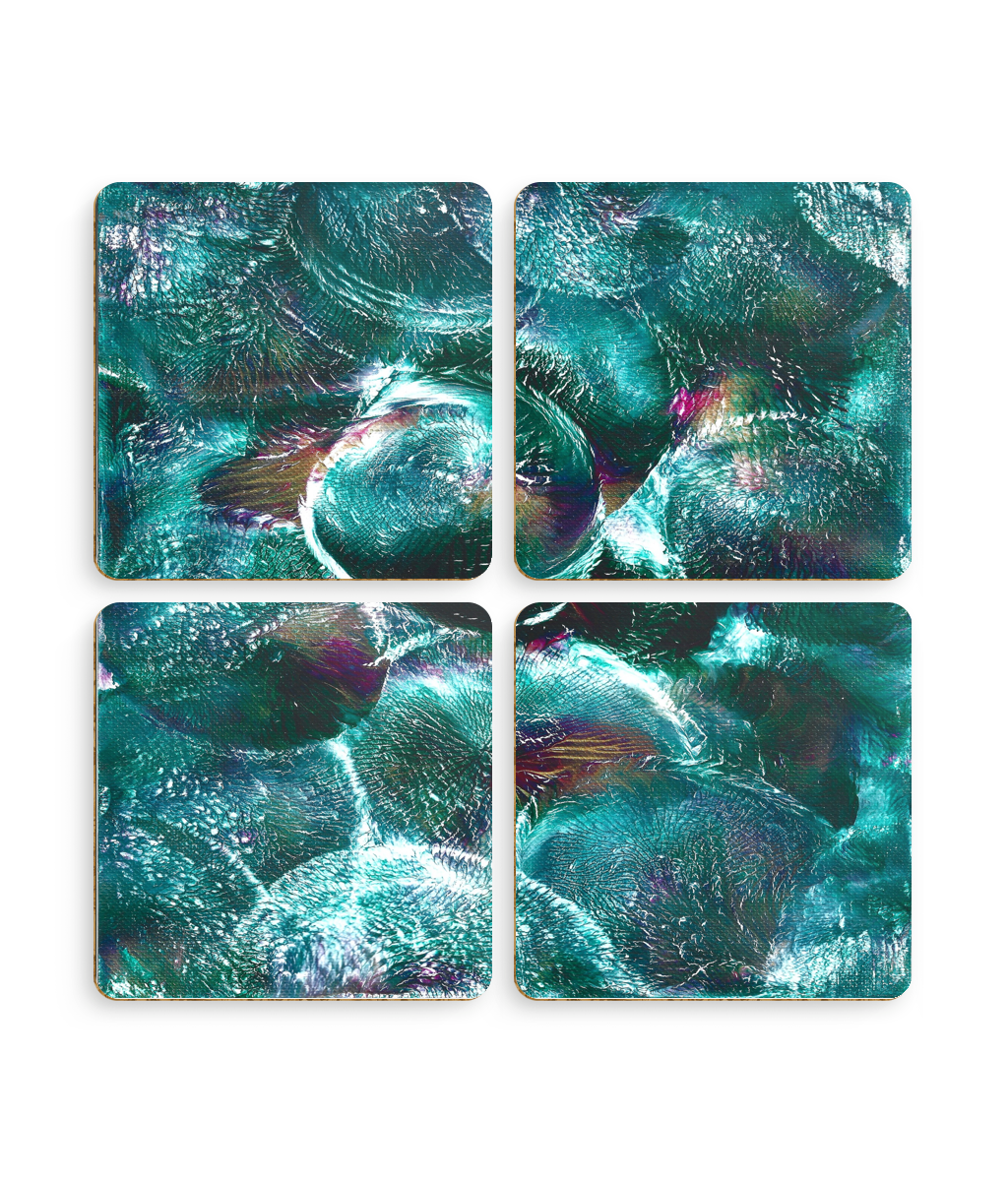 Pack of 4 Coasters 'Emerald Eclipse' Abstract Art Print