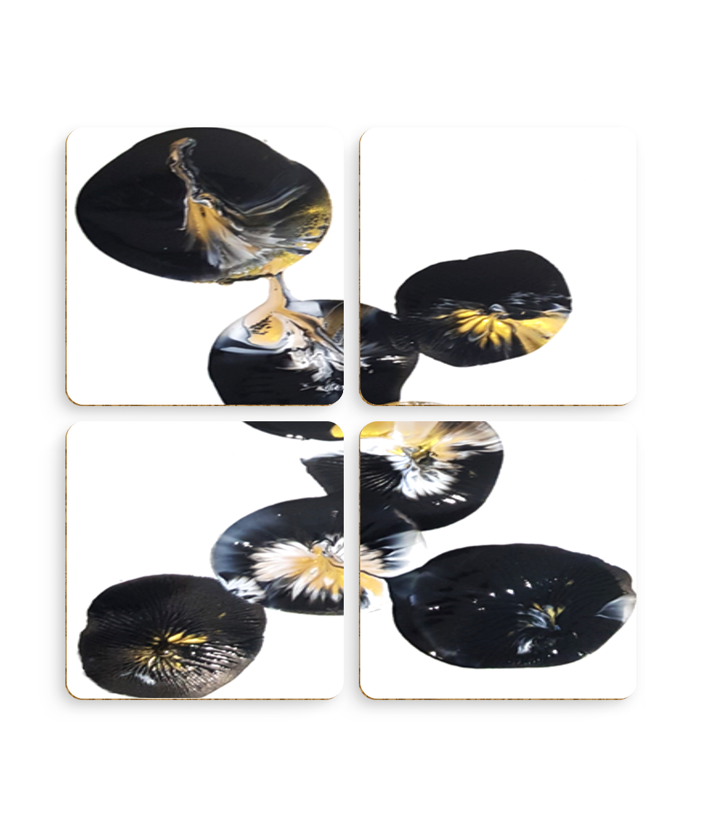 Pack of 4 Coasters 'Black Marbles' Abstract Art Print