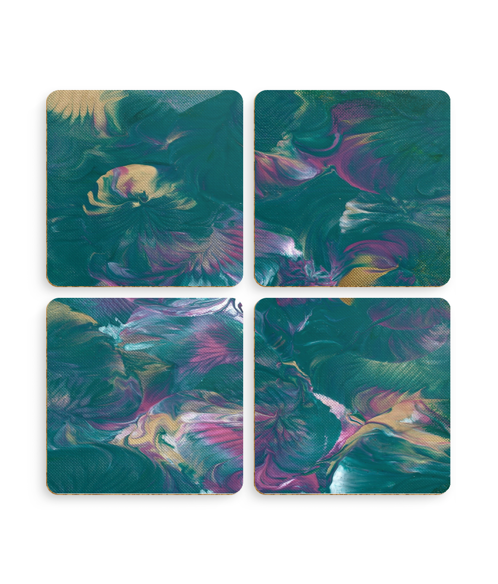Pack of 4 Coasters 'Floral Utopia' Abstract Art Print