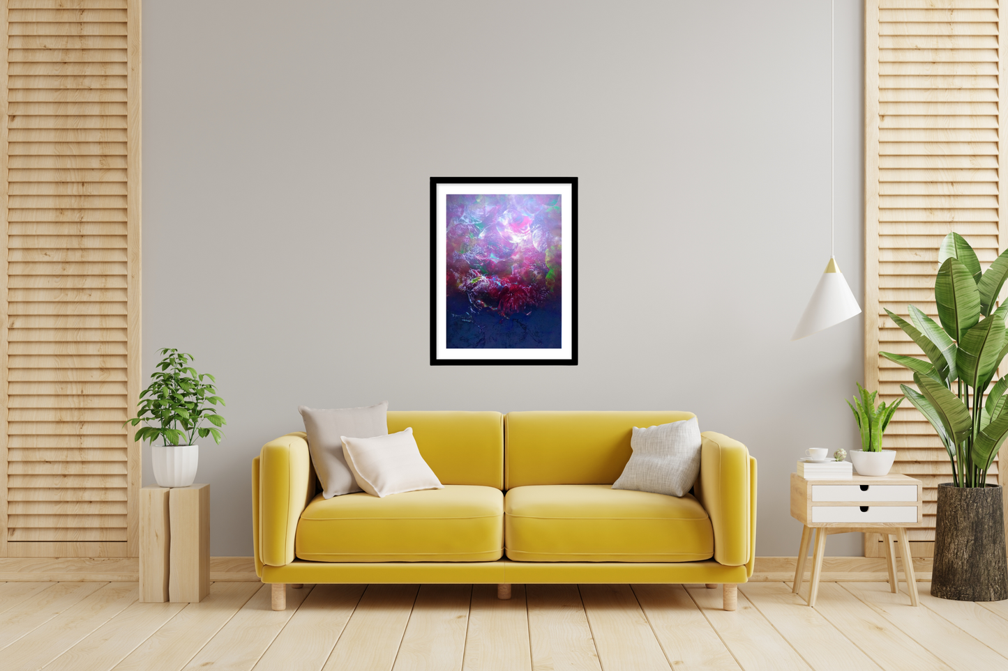 'Plum Trees' Abstract Framed Art with Classic Border A3