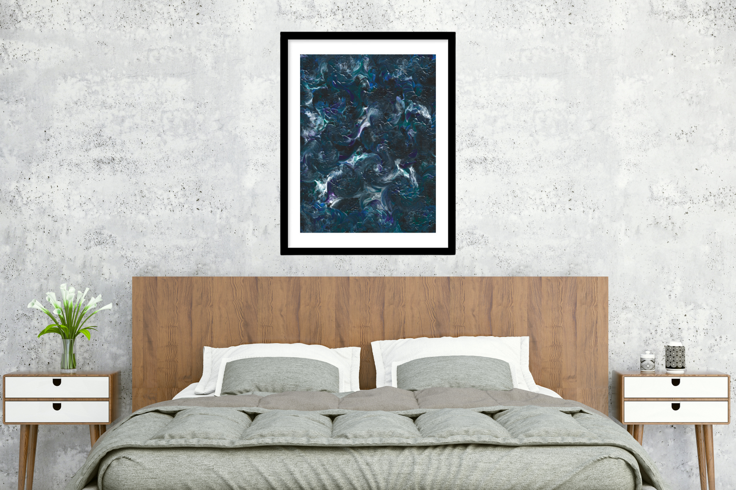'Ocean Deep' Abstract Framed Art with Classic Border A2