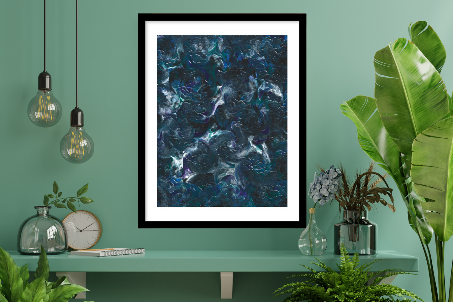 'Ocean Deep' Abstract Framed Art with Classic Border A1