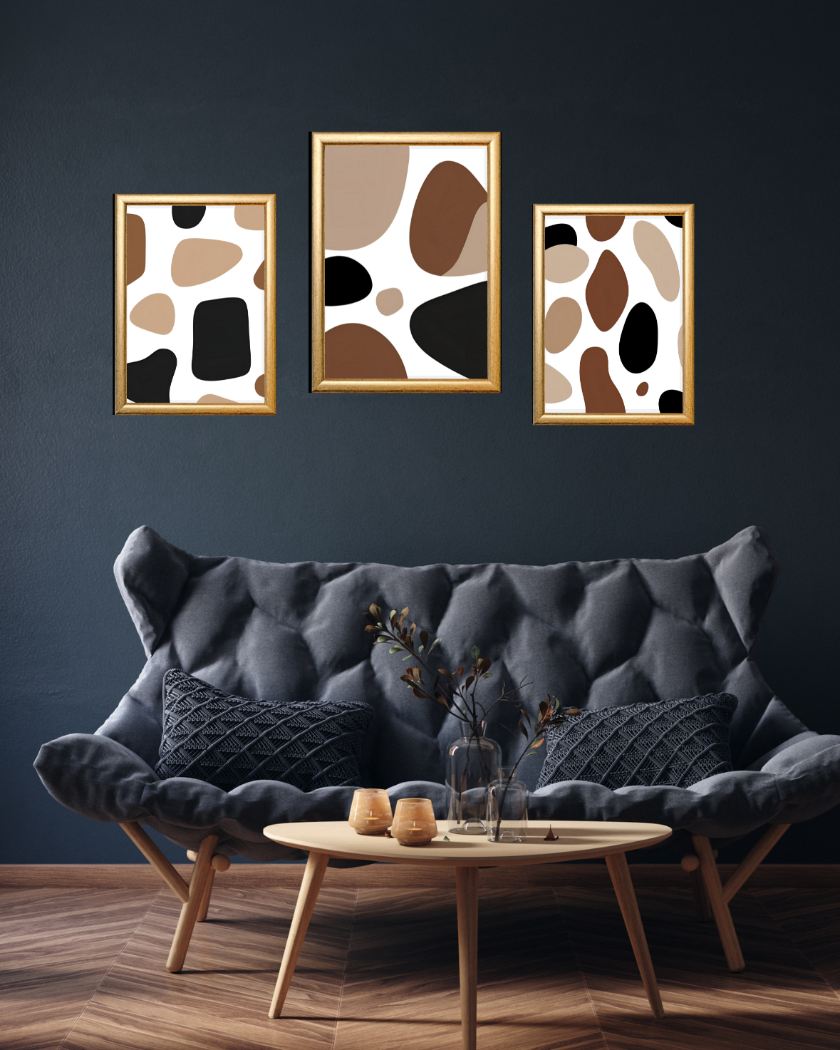 Set of 3 Trendy Wall Art Prints | Brown and Black Geometric Abstract Wall Décor | Modern Living Room Wall Art | Digital Download