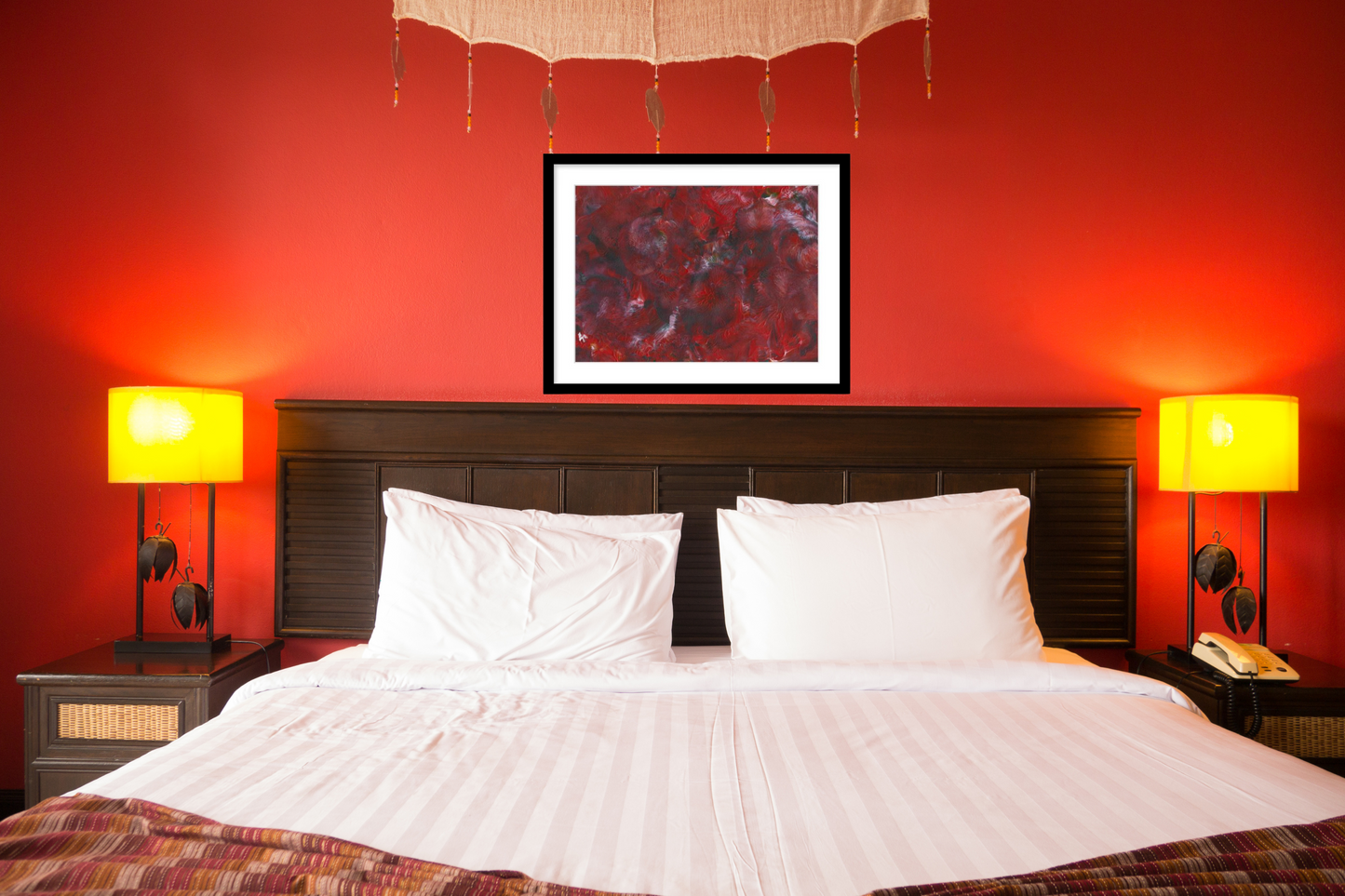 'Red Velvet Shadows' Abstract Framed Art with Classic Border A2