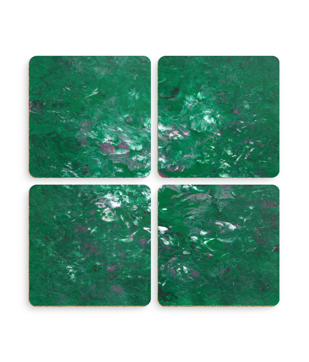 Pack of 4 Coasters 'Woodland Blooms' Abstract Art Print