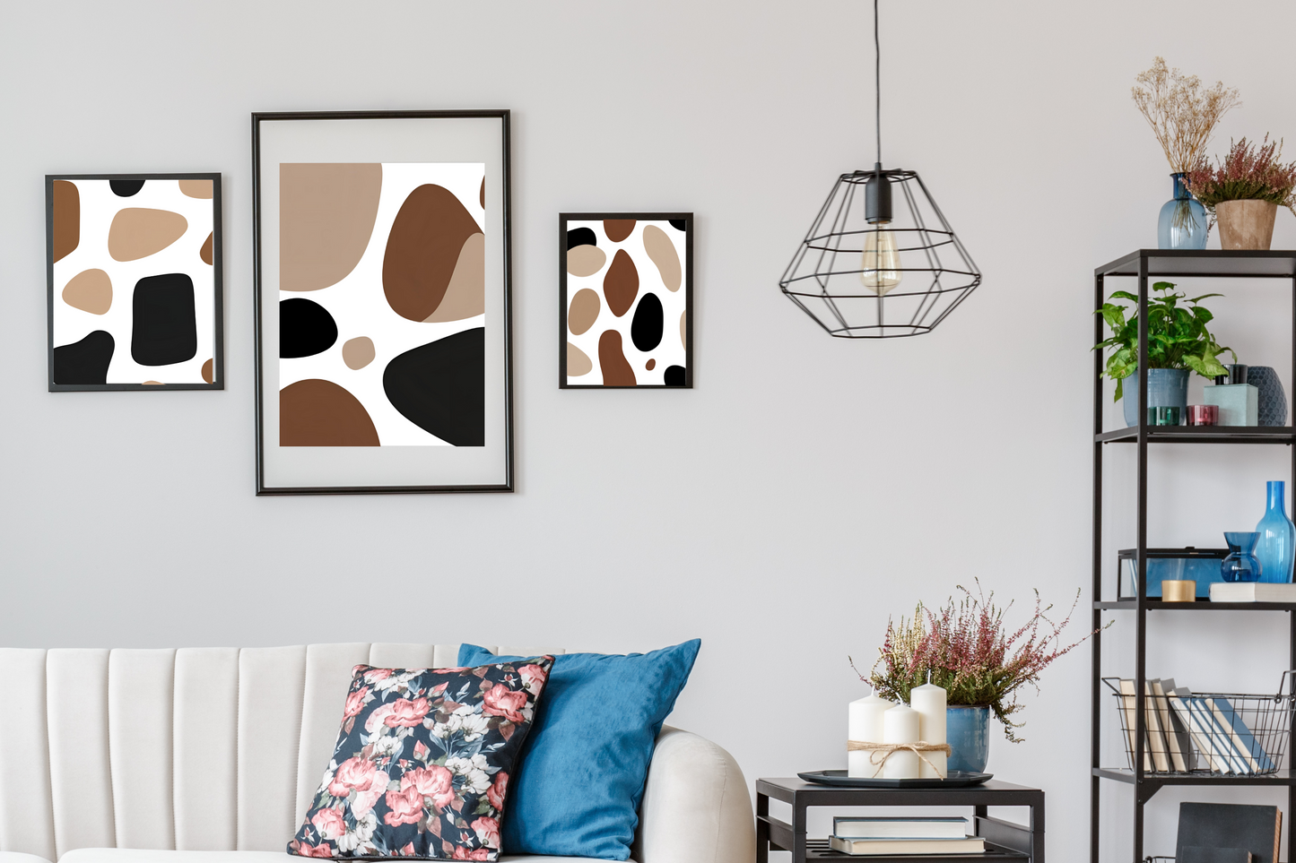 Set of 3 Trendy Wall Art Prints | Brown and Black Geometric Abstract Wall Décor | Modern Living Room Wall Art | Digital Download
