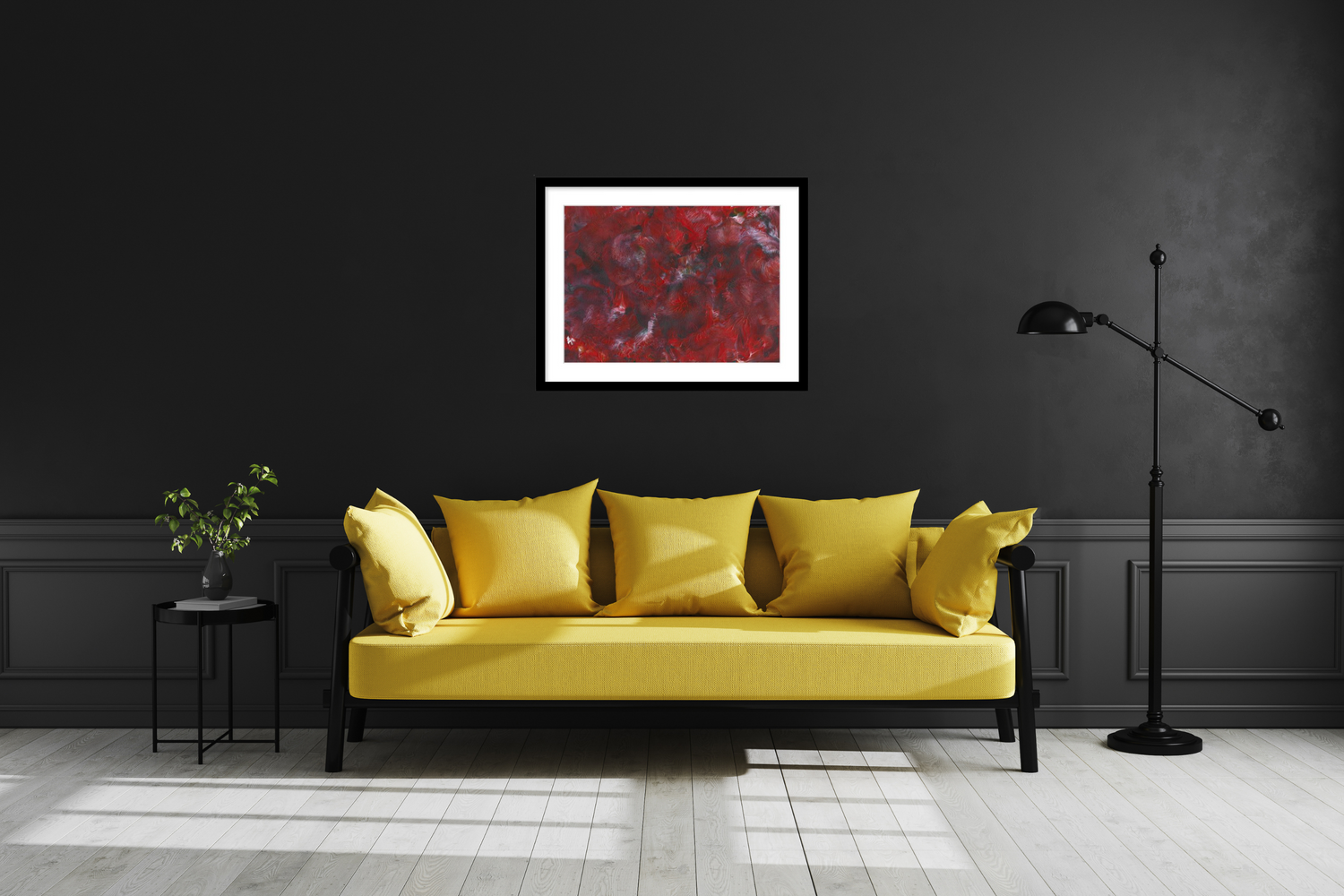 'Red Velvet Shadows' Abstract Framed Art with Classic Border