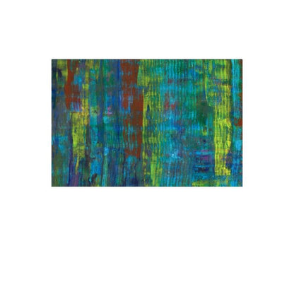 Abstract canvas artwork featuring a mix of vibrant colors, including blue, green, yellow, and red, with vertical textured patterns, set against a white background.

