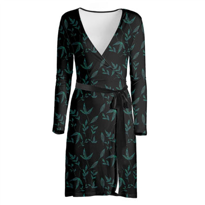 Botanical Design Black Wrap Dress