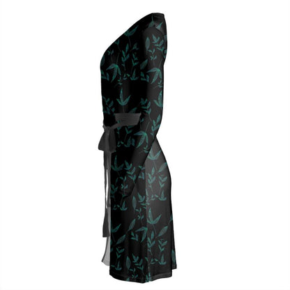 Botanical Design Black Wrap Dress