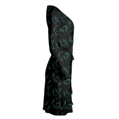 Botanical Design Black Wrap Dress