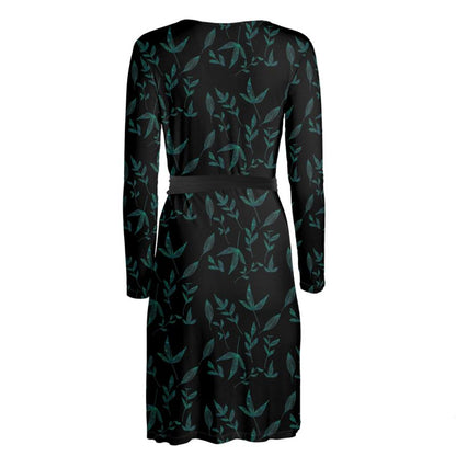 Botanical Design Black Wrap Dress