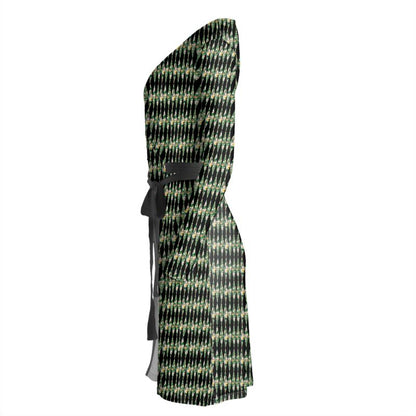 Lime Green Pattern Wrap Dress