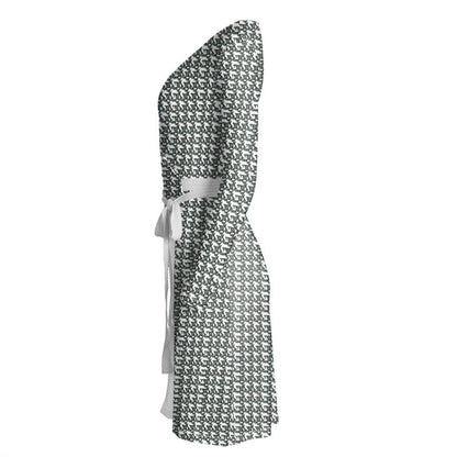 Brown and Dark Green Pattern Wrap Dress