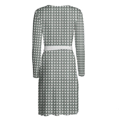 Brown and Dark Green Pattern Wrap Dress
