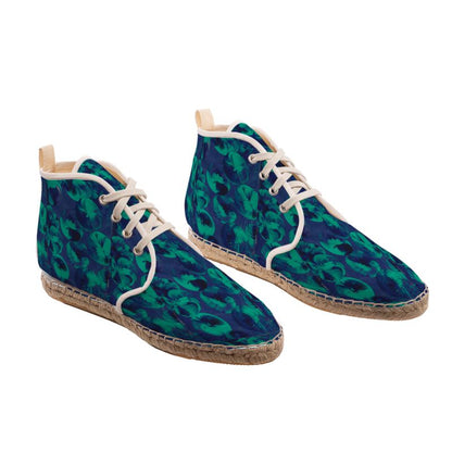 Teal Abstract Art High Top Mens Espadrilles