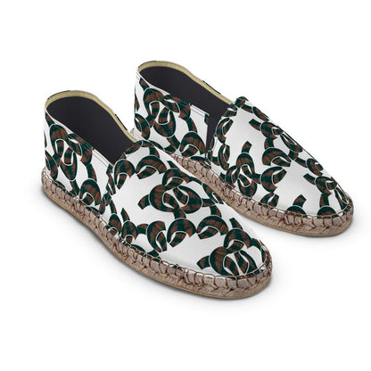 Brown and Dark Green Pattern Espadrilles
