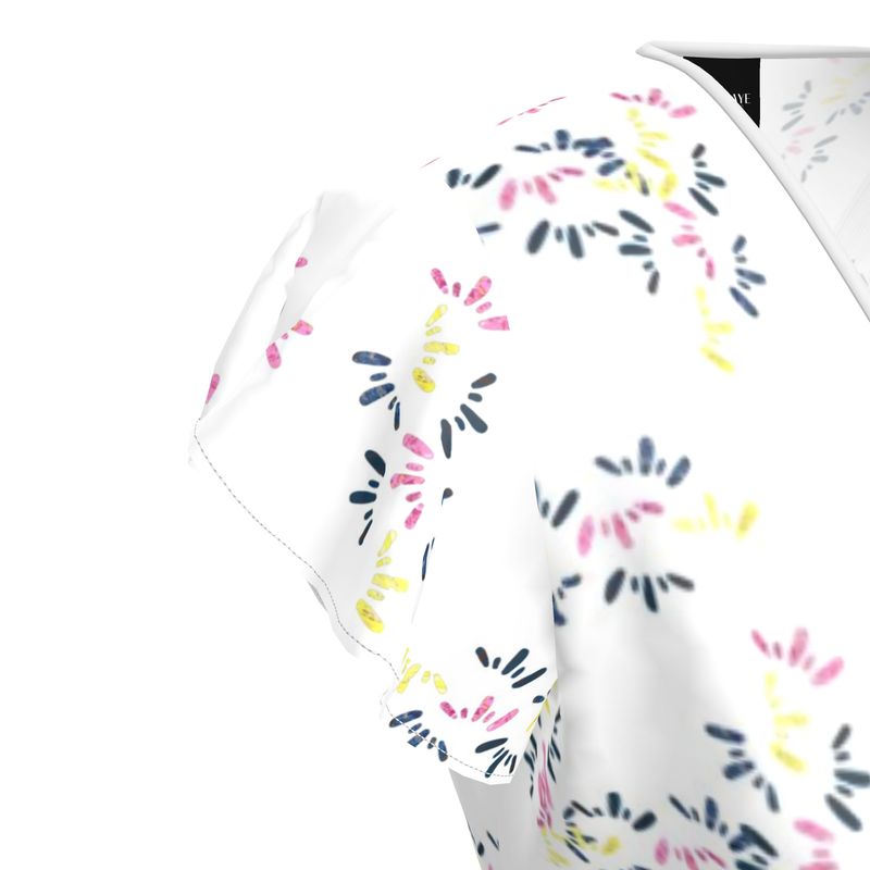 White Tea Dress with colourful patterns
