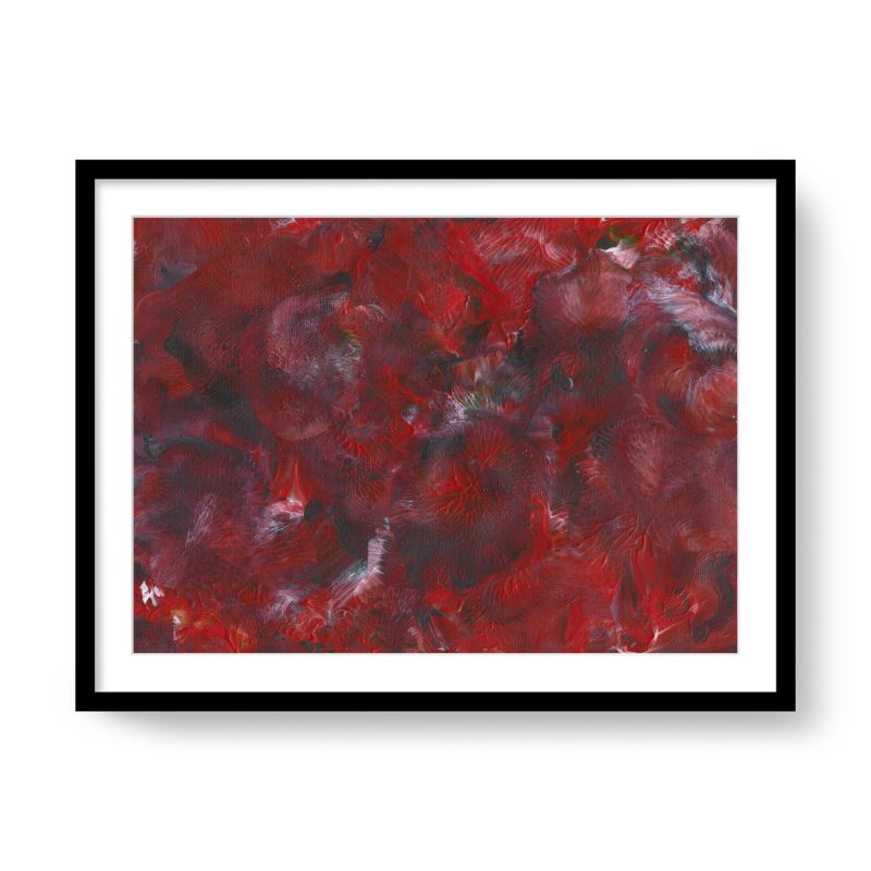 'Red Velvet Shadows' Abstract Framed Art with Classic Border A2