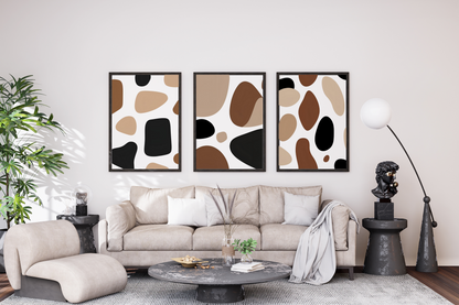 Set of 3 Trendy Wall Art Prints | Brown and Black Geometric Abstract Wall Décor | Modern Living Room Wall Art | Digital Download