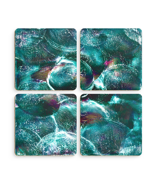 Pack of 4 Coasters 'Emerald Eclipse' Abstract Art Print