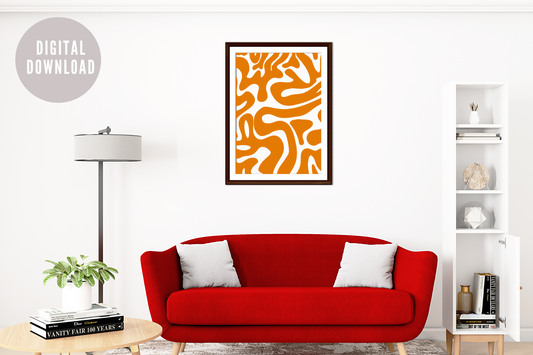 Orange Abstract Swirl Art Print – Modern Wall Art for Living Room or Office Décor