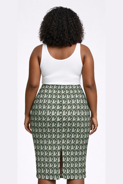 Green and Brown Pattern Pencil Skirt