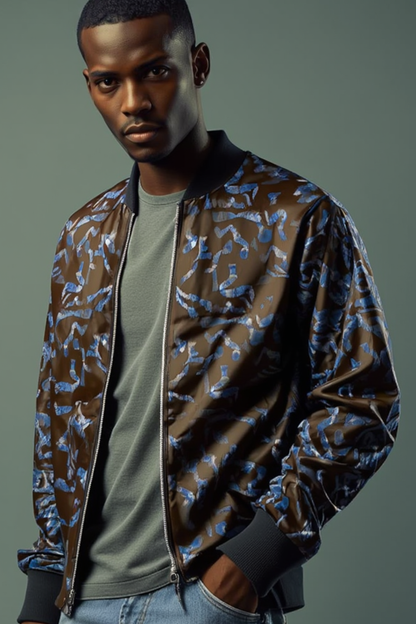 Abstract Pattern Chocolate Brown Men's Bomber Jacket