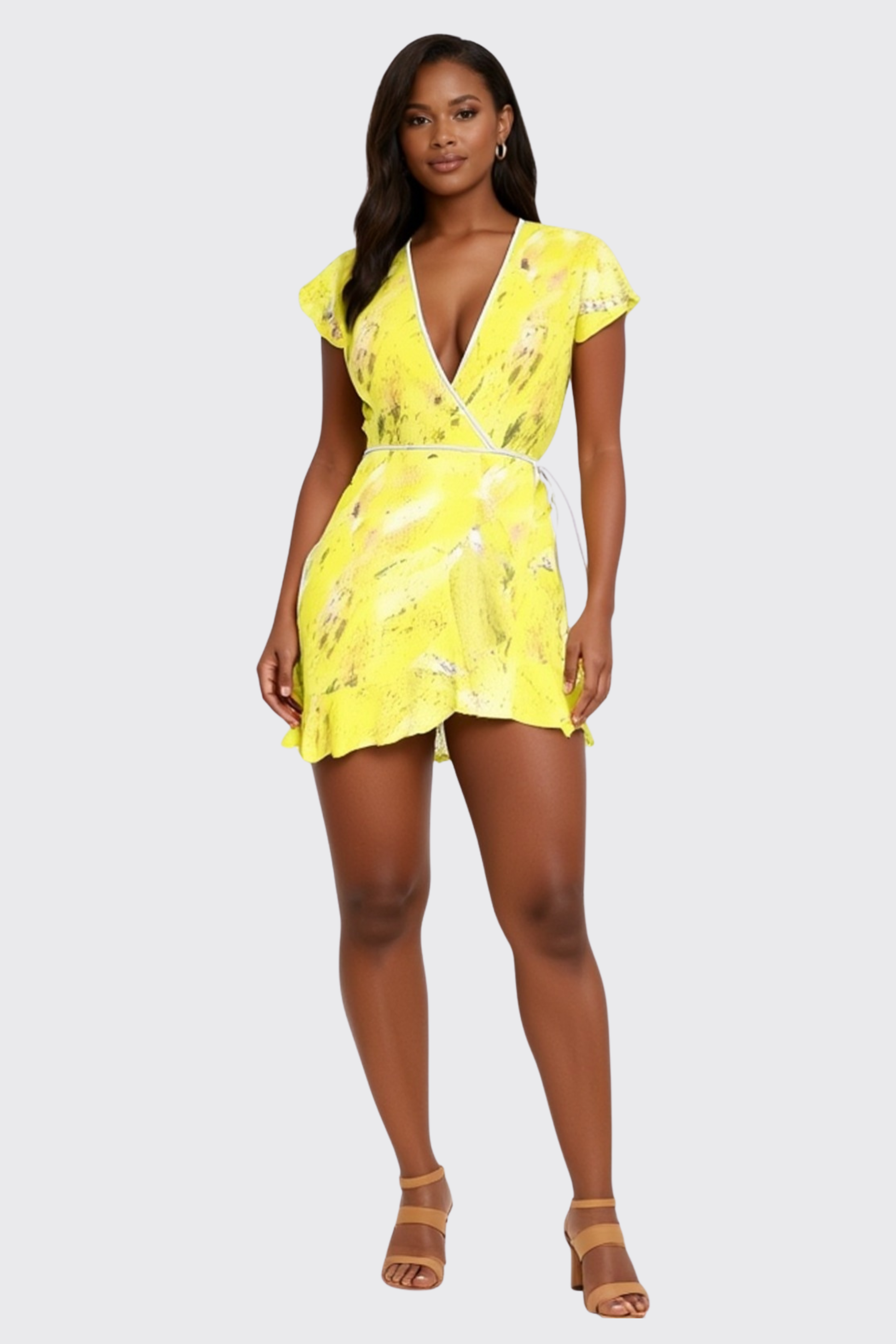 Yellow Tea Dress with abstract art design