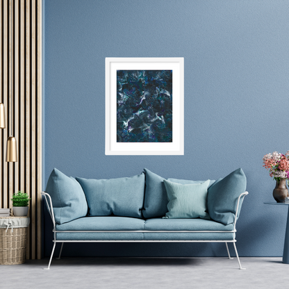 'Ocean 'Deep' Abstract Framed Art with Classic Border A3