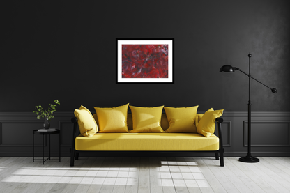 'Red Velvet Shadows' Abstract Framed Art with Classic Border A2