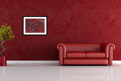 'Red Velvet Shadows' Abstract Framed Art with Classic Border A2
