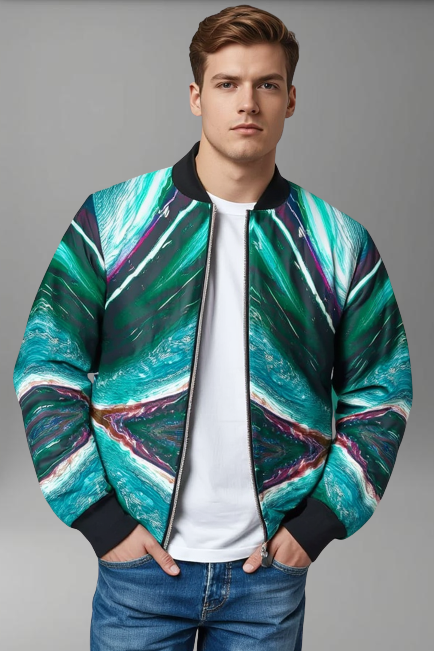 Emerald Geometric Men's Bomber Jacket