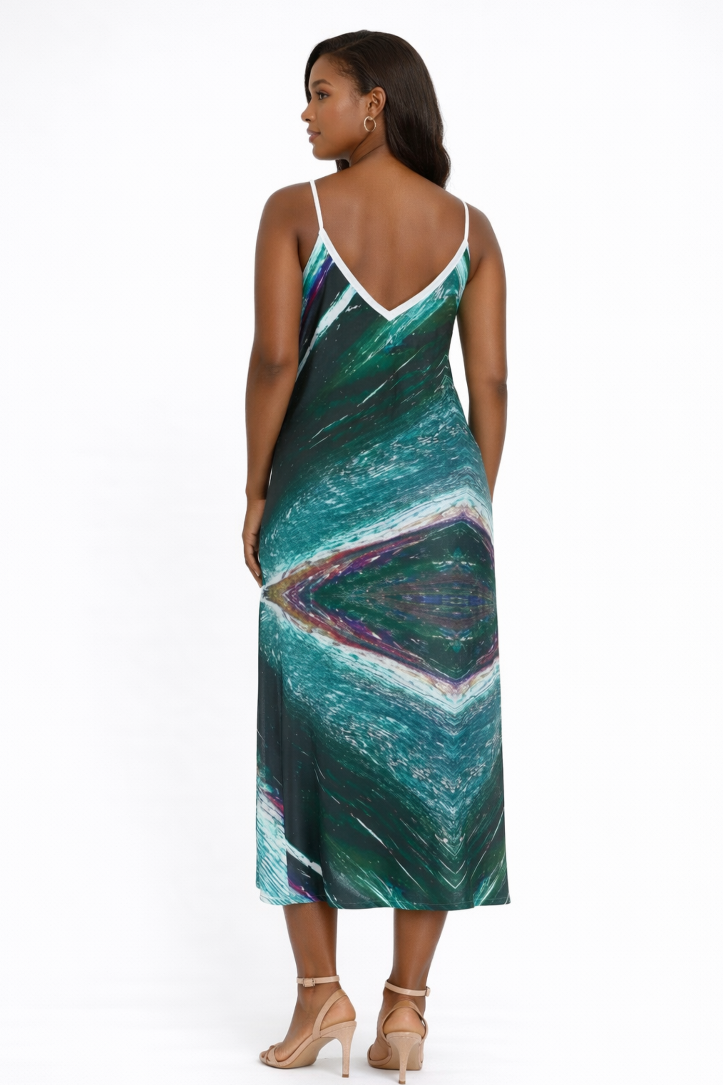 Emerald Green Geometric Slip Dress-Back