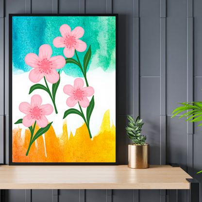 Pink Watercolour Flowers Painting | Living Room Wall Art Printable | Floral Decor