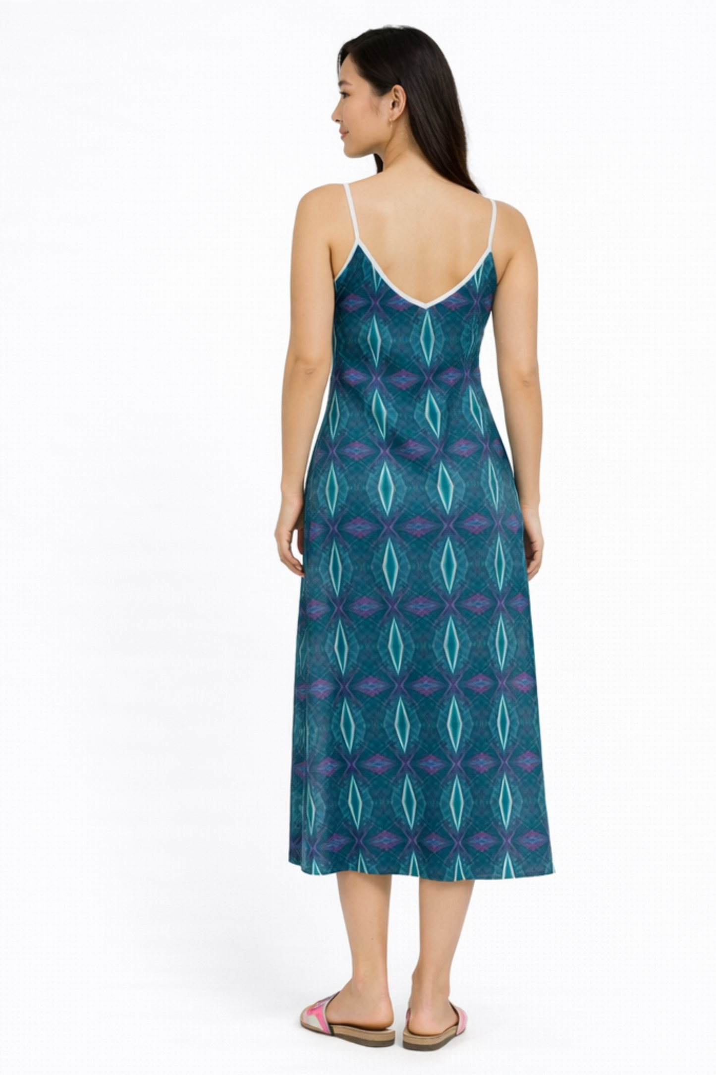Green  Patterned Summer Dress- Back