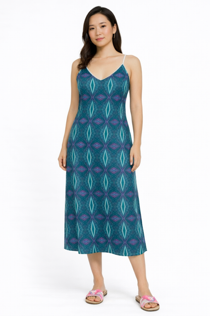 Green  Patterned Summer Dress- Front
