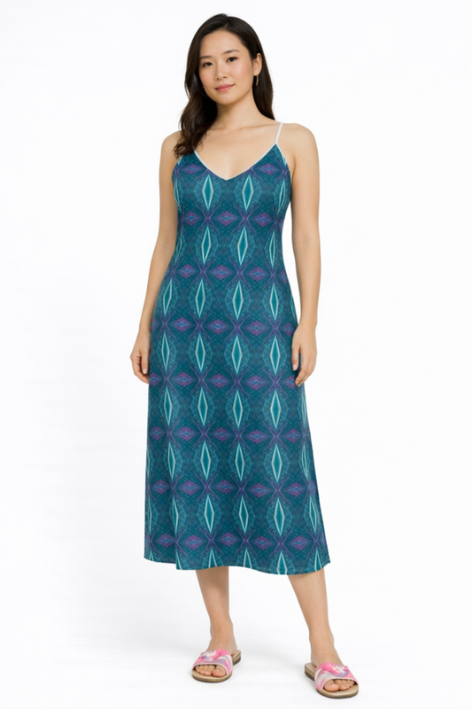 Green  Patterned Summer Dress- Front