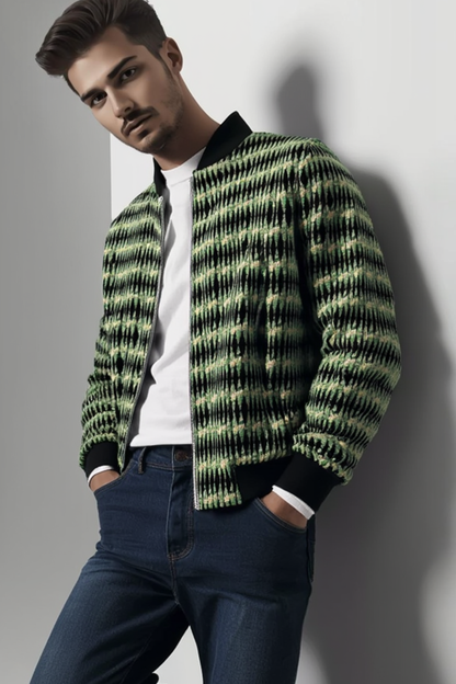 Lime Green Pattern Men's Bomber Jacket