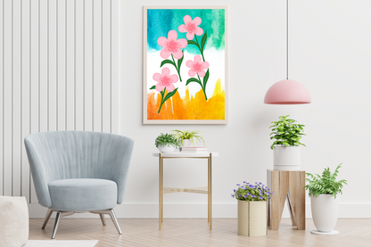 Pink Watercolour Flowers Painting | Living Room Wall Art Printable | Floral Decor