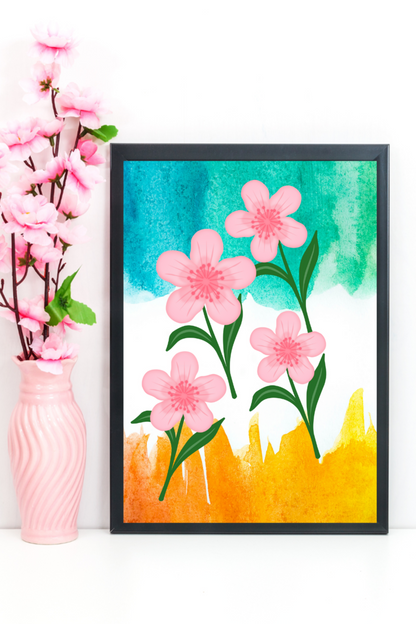 Pink Watercolour Flowers Painting | Living Room Wall Art Printable | Floral Decor