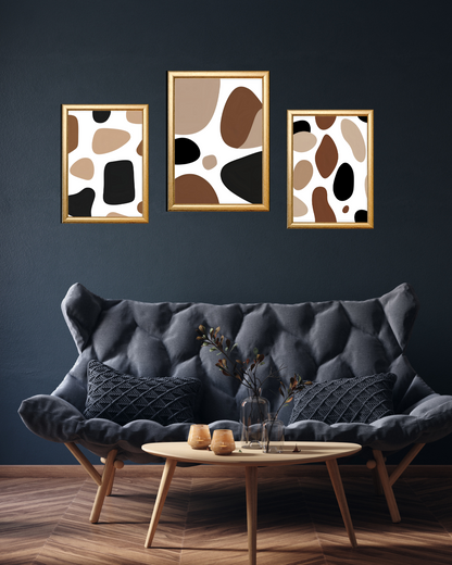 Set of 3 Trendy Wall Art Prints | Brown and Black Geometric Abstract Wall Décor | Modern Living Room Wall Art | Digital Download