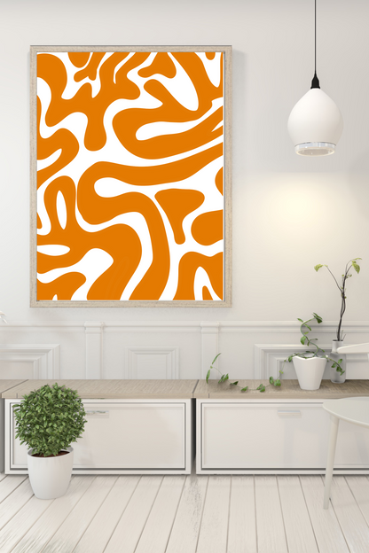 Orange Abstract Swirl Art Print – Modern Wall Art for Living Room or Office Décor