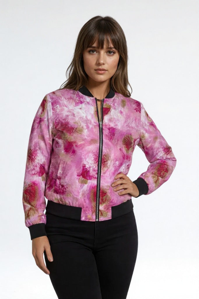 Cute Pink Floral Petunias Bomber Jacket