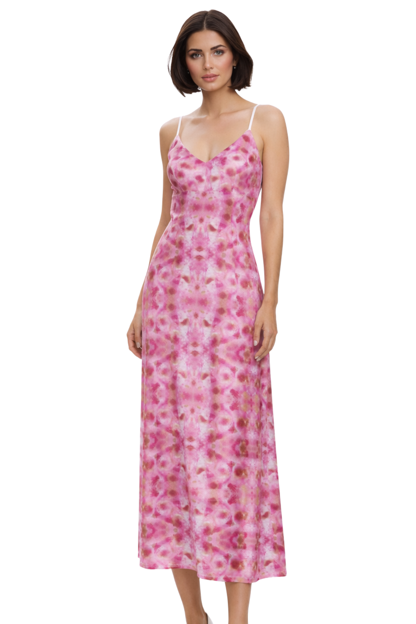 Pink Floral Abstract print Slip Dress- Front