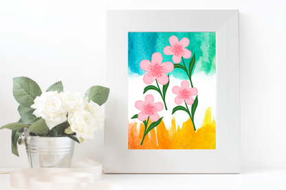 Pink Watercolour Flowers Painting | Living Room Wall Art Printable | Floral Decor