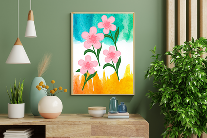 Pink Watercolour Flowers Painting | Living Room Wall Art Printable | Floral Decor