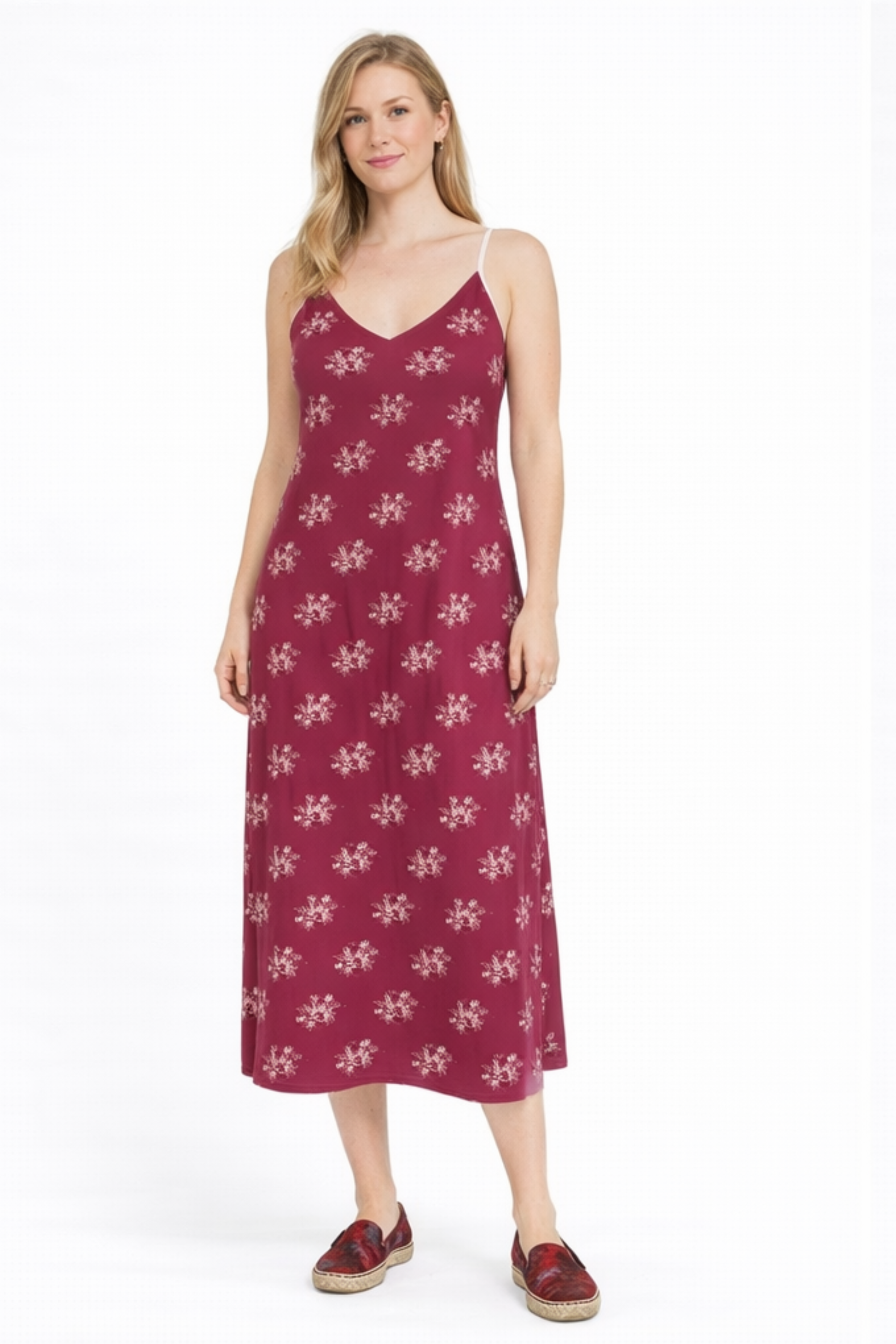 Red Floral Slip Dress-Front