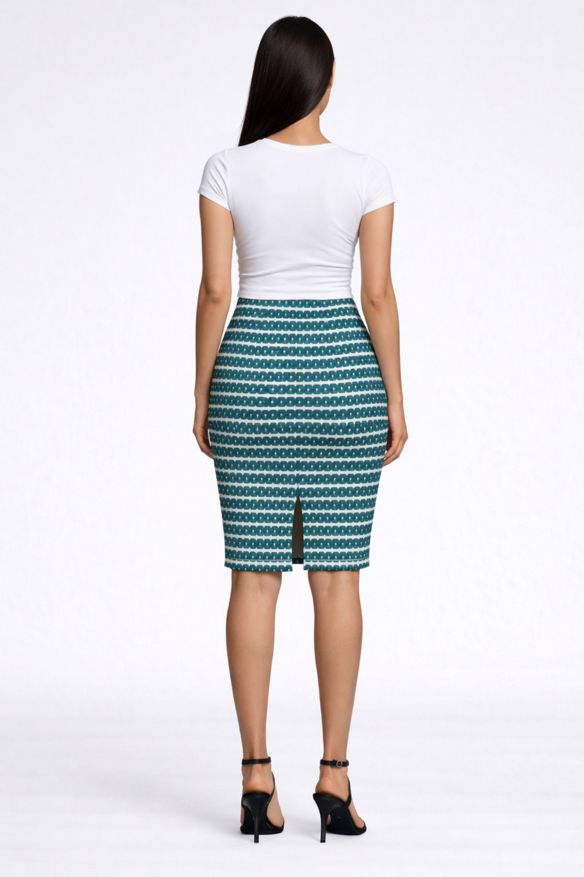 Teal XOXO Pattern Pencil Skirt from the back